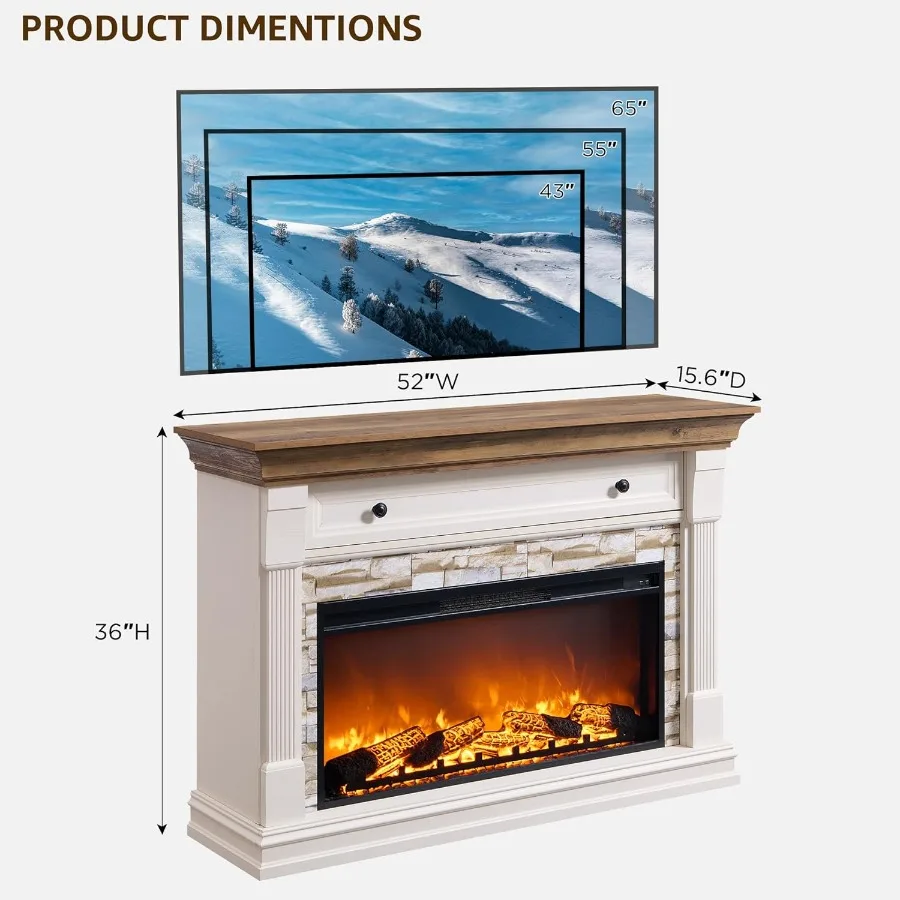 52 حامل تلفزيون مدفأة كهربائية للمزرعة مع ميزات رف وخزانة 36 سخان مدفأة كهربائي قائم بذاته مع جهاز تحكم عن بعد #6