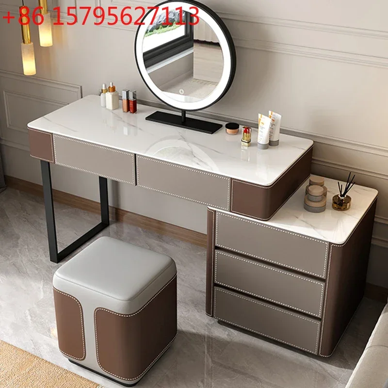 Cômoda dourada estética de couro, luxo, penteadeira, espelho, madeira, moderna, móveis para quarto