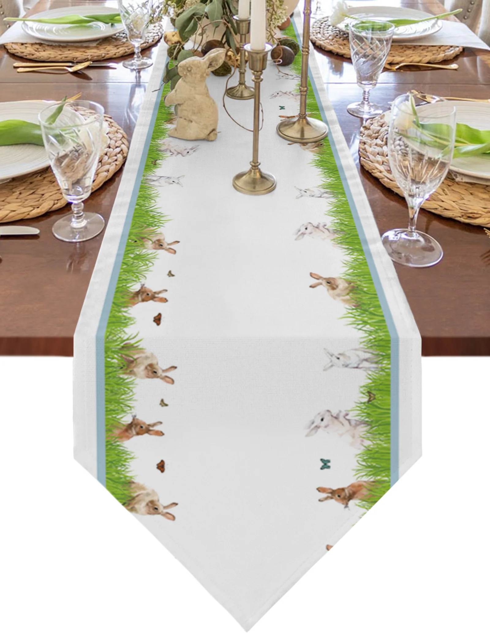 Easter Meadow Bunny Butterfly Table Runner Wedding Party Tablecloth Coffee Dinning Table Decoration Table Runner