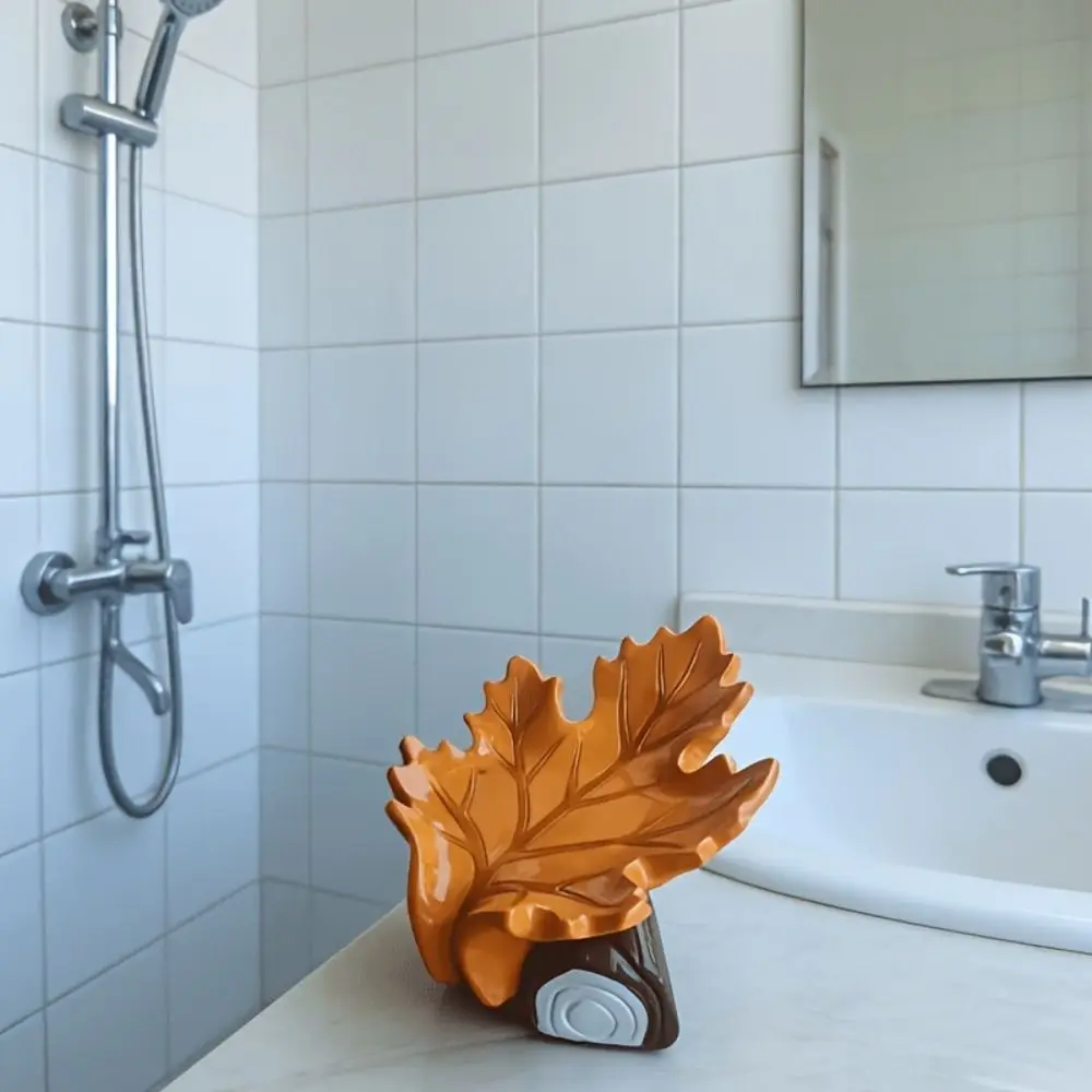 Resin Soap Tray Maple Leaf Shape Glossy Surface Soap Holder Embossed Vein Details Thickened Construction Soap Box
