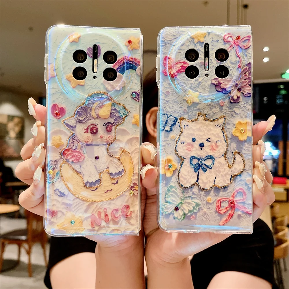 Cute Cartoon Jewelled Phone Case For HuaWei Mate X3 X5 Blu-ray Shockproof PC Protection Hard Shell Back Cover