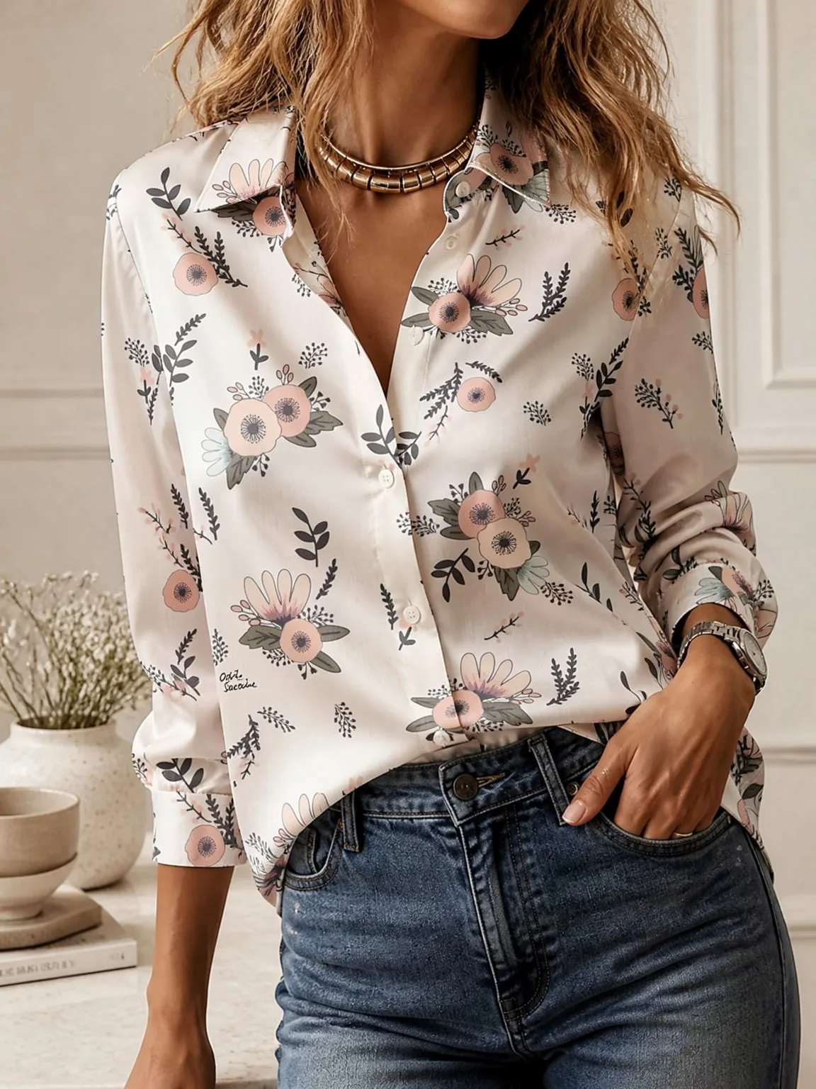 Lightweight Single Breasted Blouse for Women, Long Sleeve Loose Cut Daily Travel Leisure Basic Shirts view 6