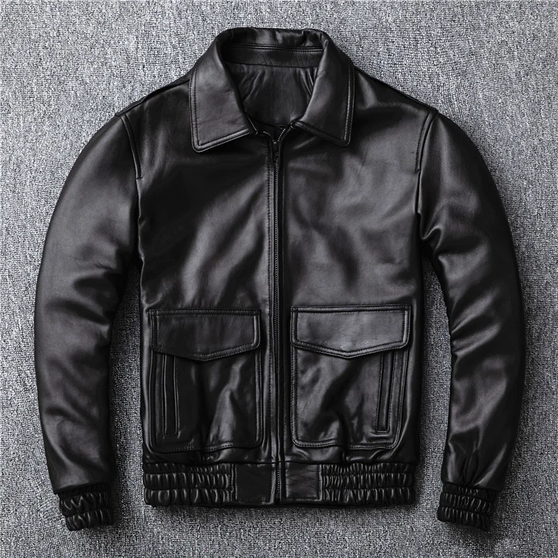 Sheepskin Quality Genuine Men Leather Coat Large Size 5XL Motorcycle Jacket Clothing Slim Black Flight Real Leather Jackets