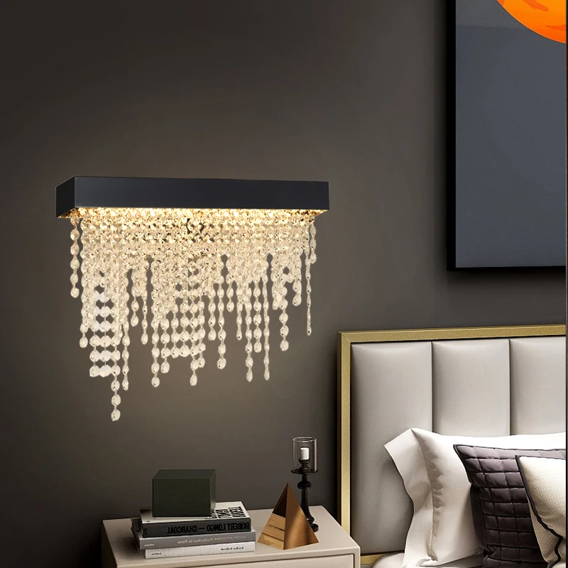 modern crystal led wall sconce para o quarto ouro preto prata abajur de cabeceira home decor sala de estar luminaria lustre 01