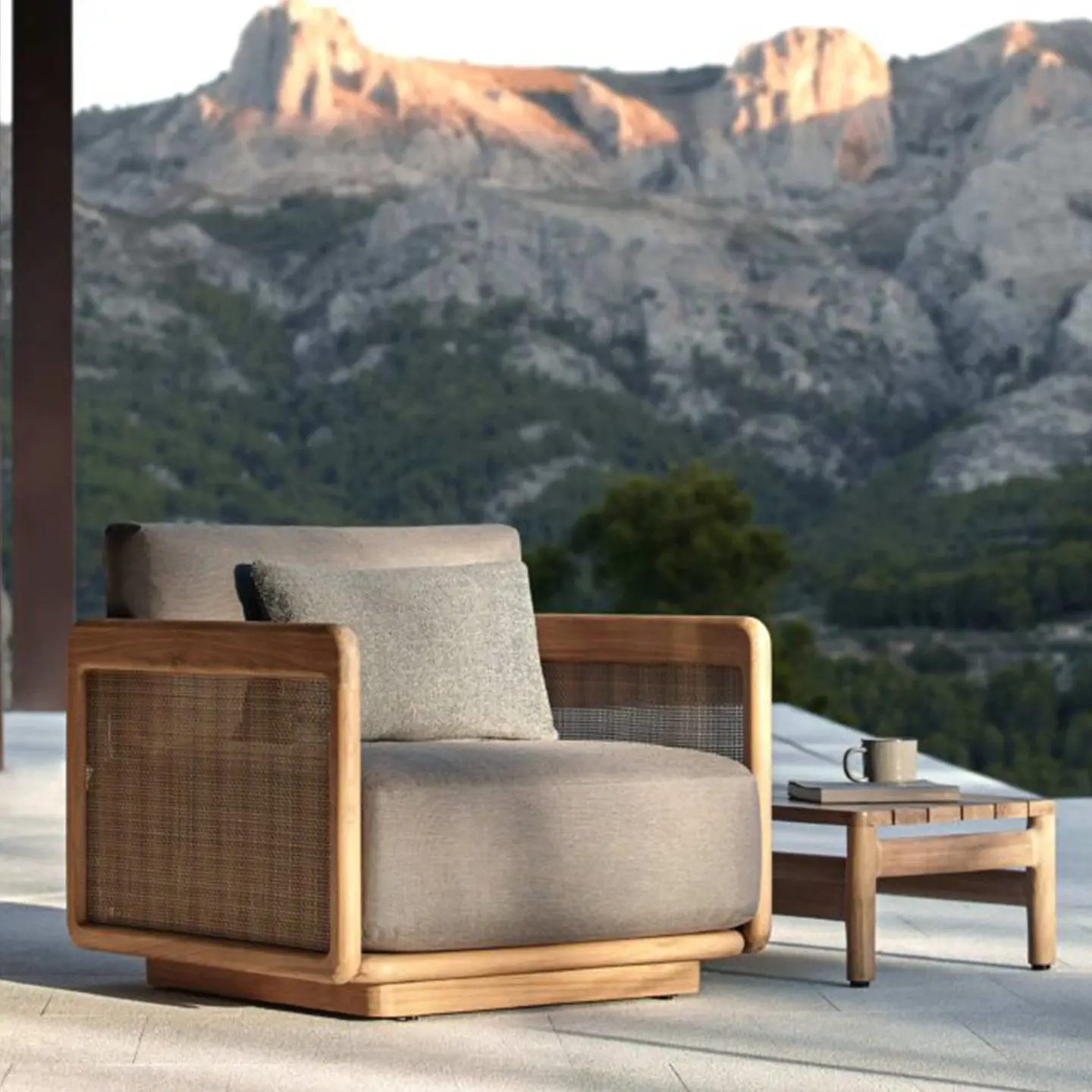 Outdoor teak sofa combination courtyard terrace rattan chair leisure balcony garden solid wood coffee table sofa furniture