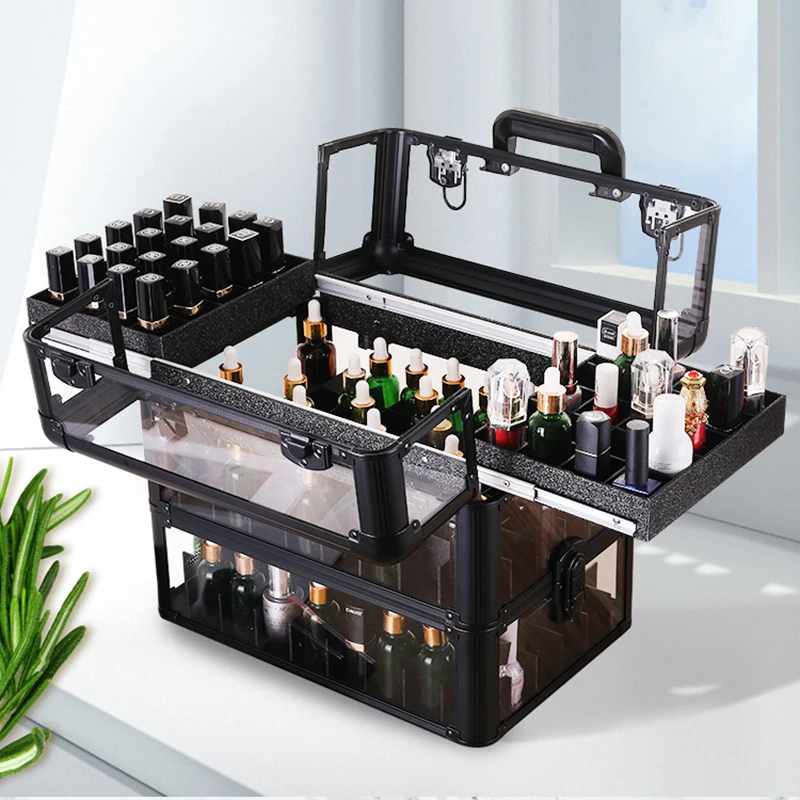 Suitcase Professional Black Makeup Boxs Portable Large Lipstick Perfume Makeup Box Brush Holder Skincare Scatole Home Organizer