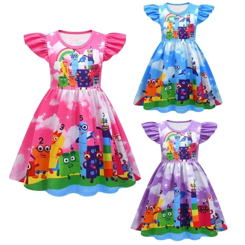 New kids dresses for girls Digital Building Halloween cosplay dress flying sleeves A-line Carnival party rode play clothes