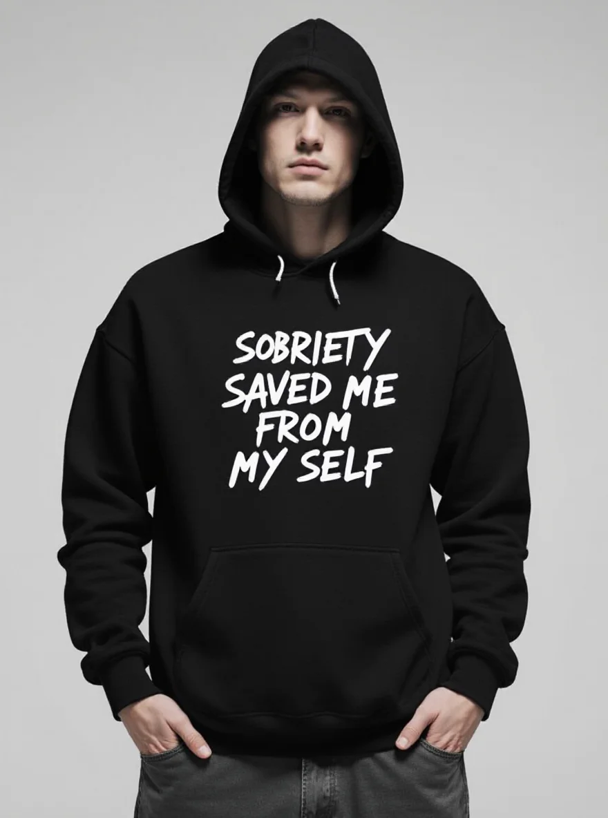

Мужская толстовка с капюшоном «Sobriety Saved Me», плюш, весна-осень-зима, большие размеры