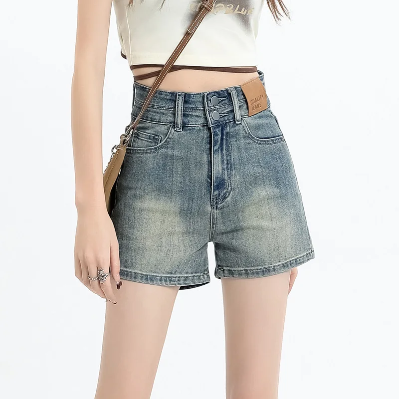 

Denim Shorts for Women 2025 Popular New Summer High Waist Small Slim A- line Retro Easy Matching Wide Leg Hot Pants
