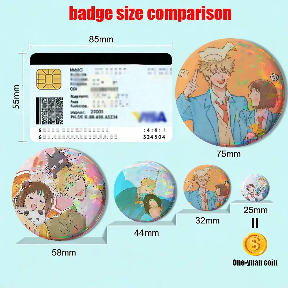 Golden haired youth Skip and Loafer Laser reflective round badges pins bag clothing decorations collectibles gifts for friends