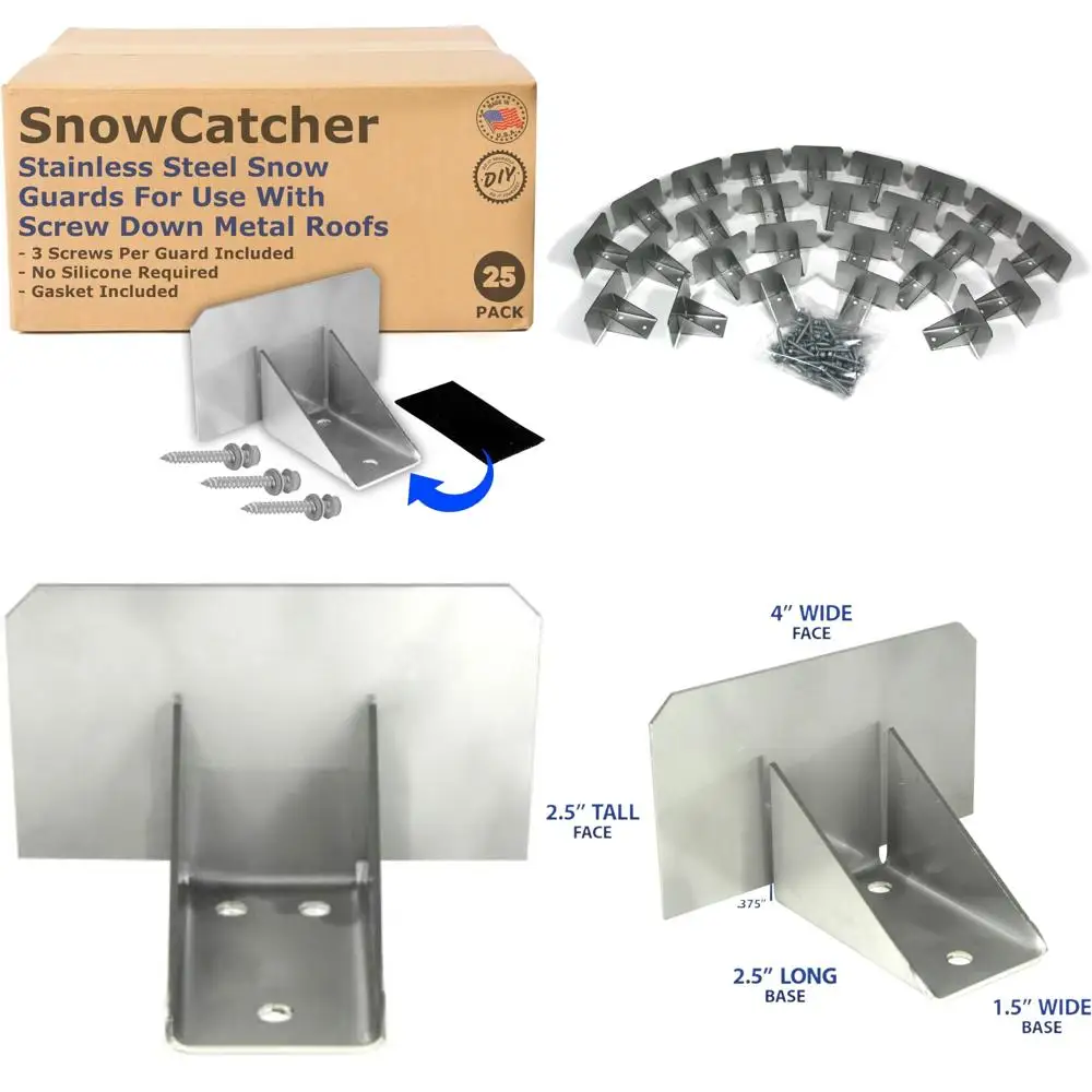 

Stainless Steel Snow Guards for Metal Roofs - 25 Pack with Screws for Steel Roof Protection