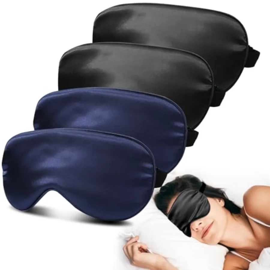 

4 Pack Silky Sleep Masks for Women Men, 100 Blackout and Super Soft for Sleeping with Adjustable Strap, Satin Eye Mask for Side