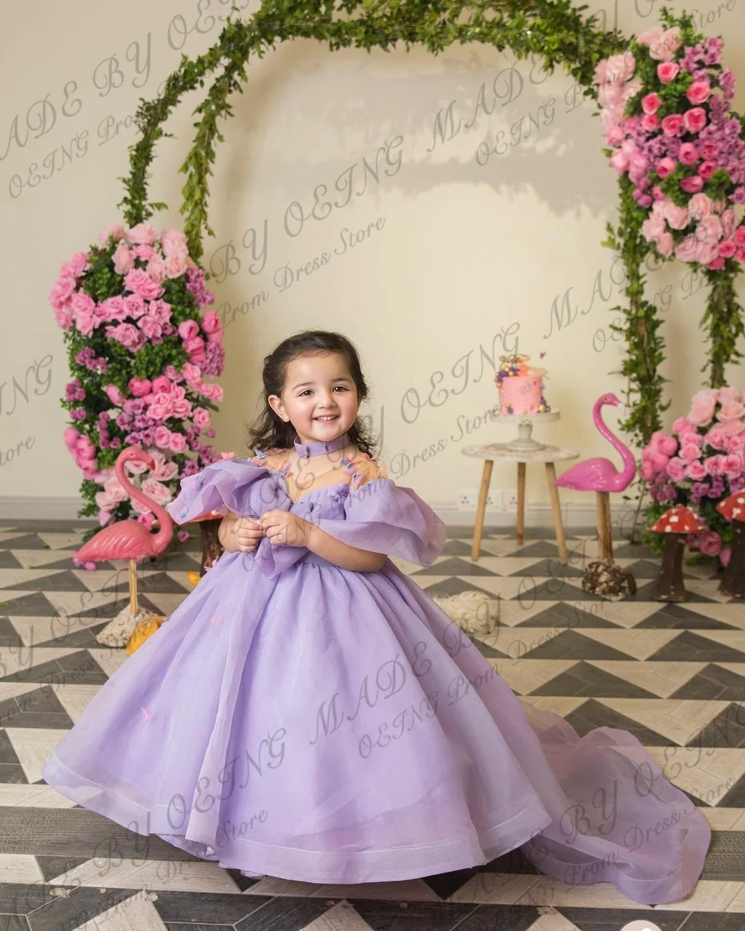 OEING Princess Lavender A Line Prom Gowns Elegant Puff Sleeves Ruffles Mother And Daughter Photo Shoot Party Dresses Celebrity