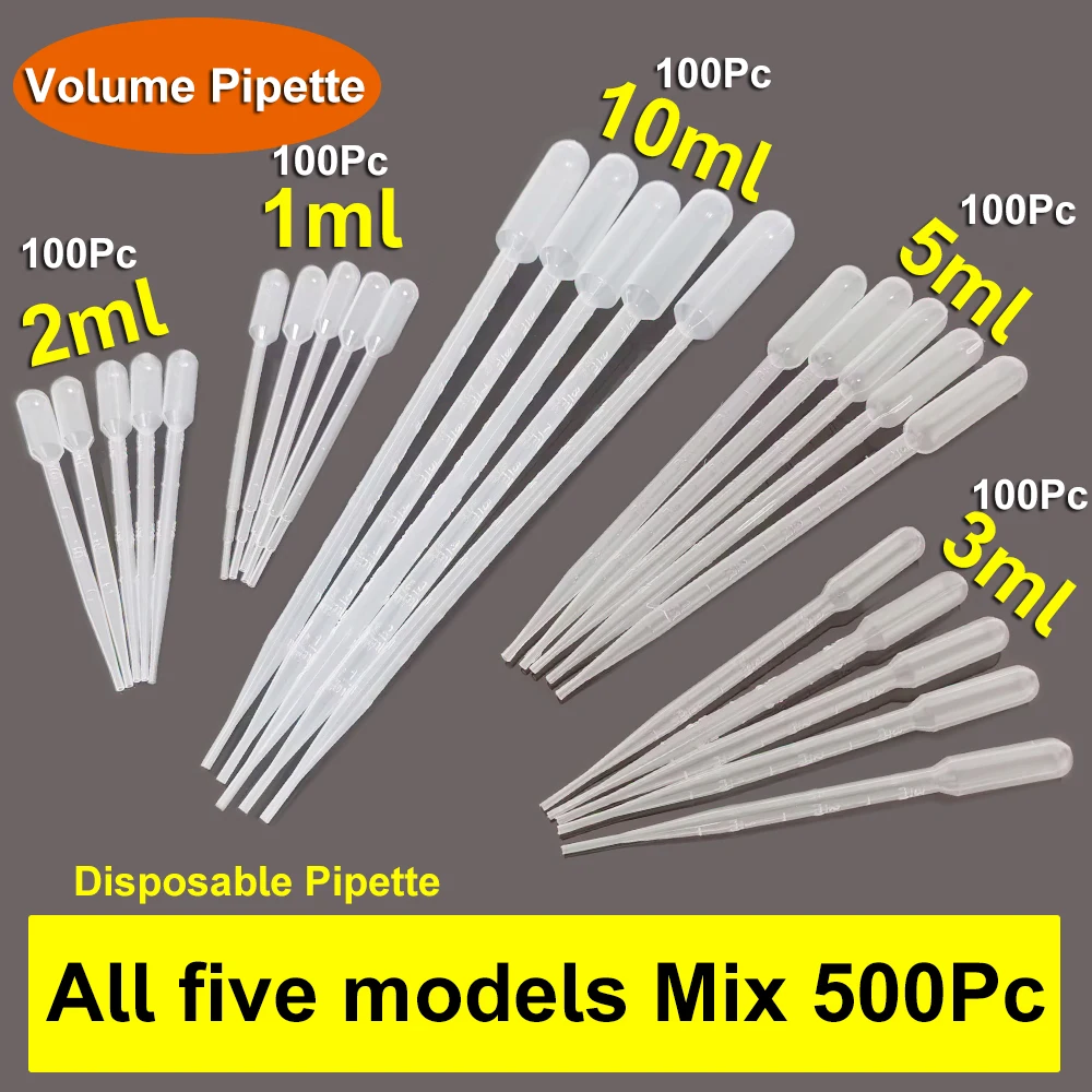 

Mix 500Pcs Five Models Disposable volumetric pipette plastic straw Laboratory pipette 10ml 5ml 3ml 2ml 1ml Average 100Pcs
