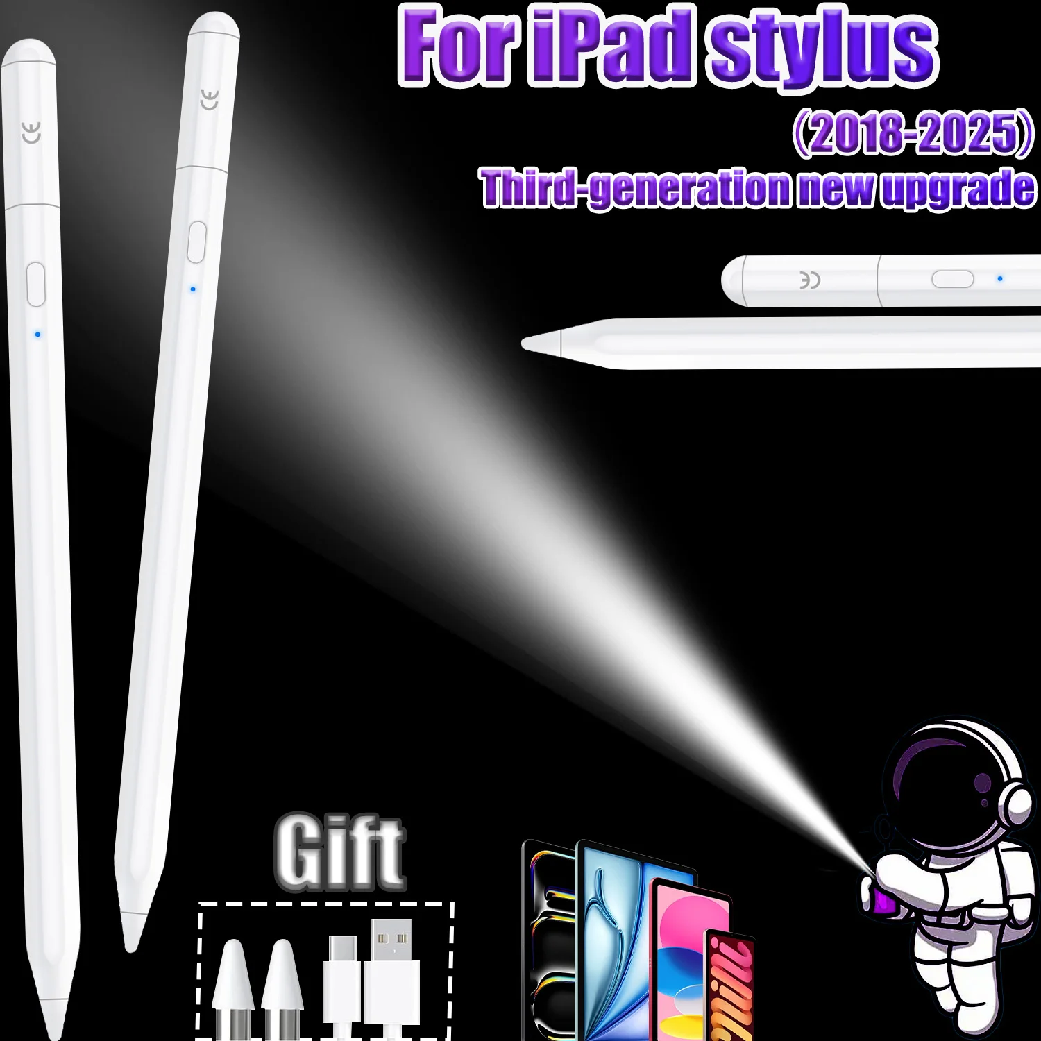 

Стилус для Apple iPad 2018-2026 Pro/Air/Mini/10-го поколения, с магнитным креплением, функцией предотвращения случайных касаний ладонью, быстрой зарядкой и увеличенным временем автономной работы