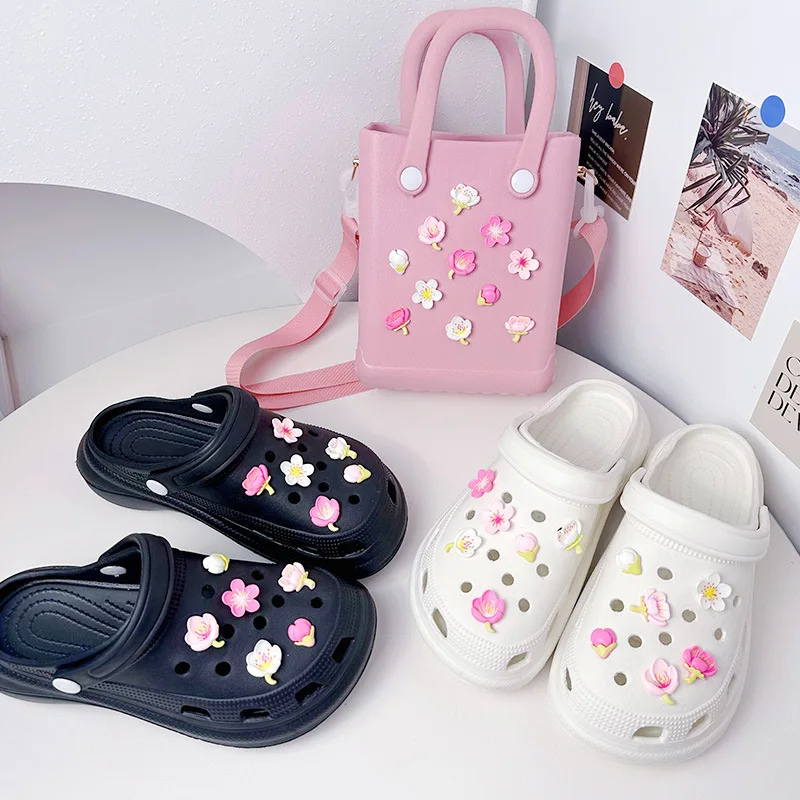 12Pcs Elegant Women DIY Hole Shoes Charms for Cute Sakura shoes Accessories White Pink All-match Shoe Decorations Fashion Bundle