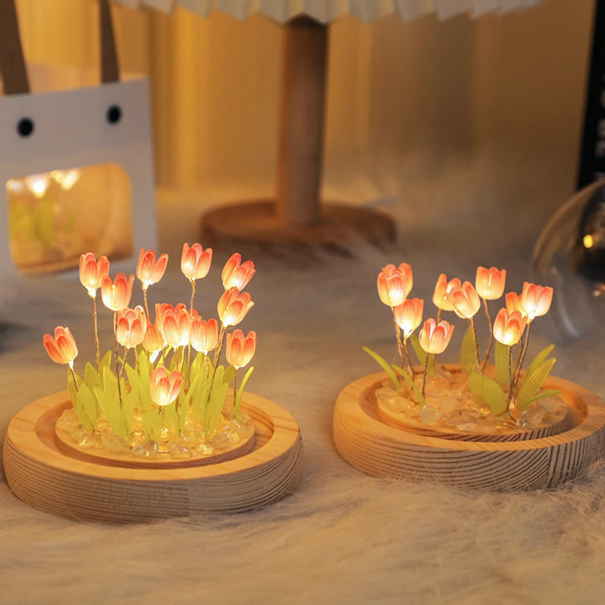 Tulip flower night light cute DIY battery powered LED night light handmade bedside sleep light home desktop gift decoration