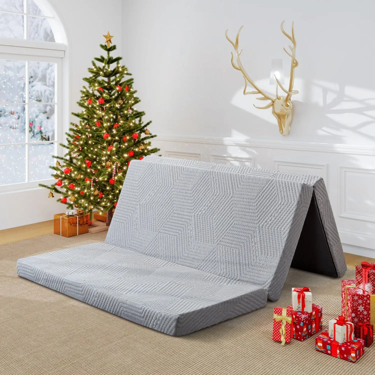 

Single Size Tri Memory Foam Folding Mattress, 4 H Foldable Mattr For Yoga/Travel/Rv/Camping/Guest Room, Tri-Fold Mattr With