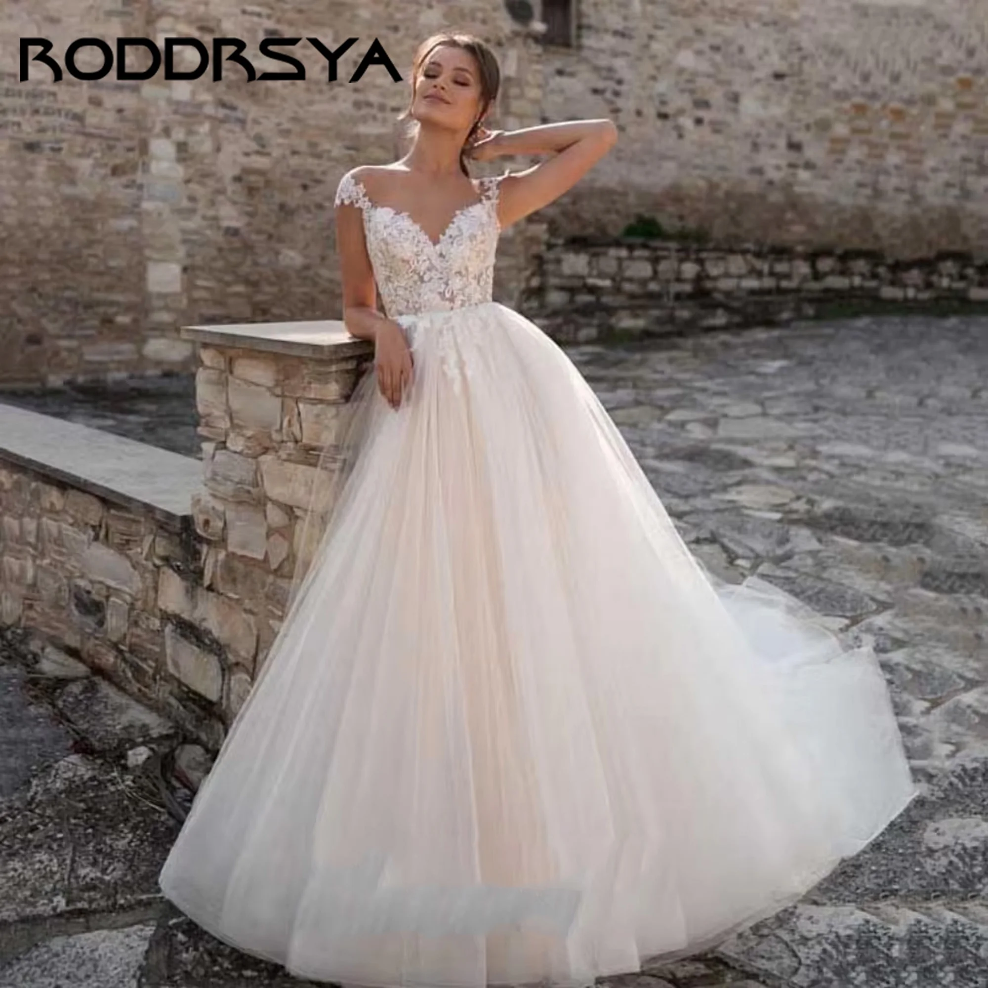 

RODDRSYA Boho Tulle Cap Sleeve Wedding Dress Sweetheart Applique Bride Dress Backless Bridal Gowns Vestidos De Novia Customized