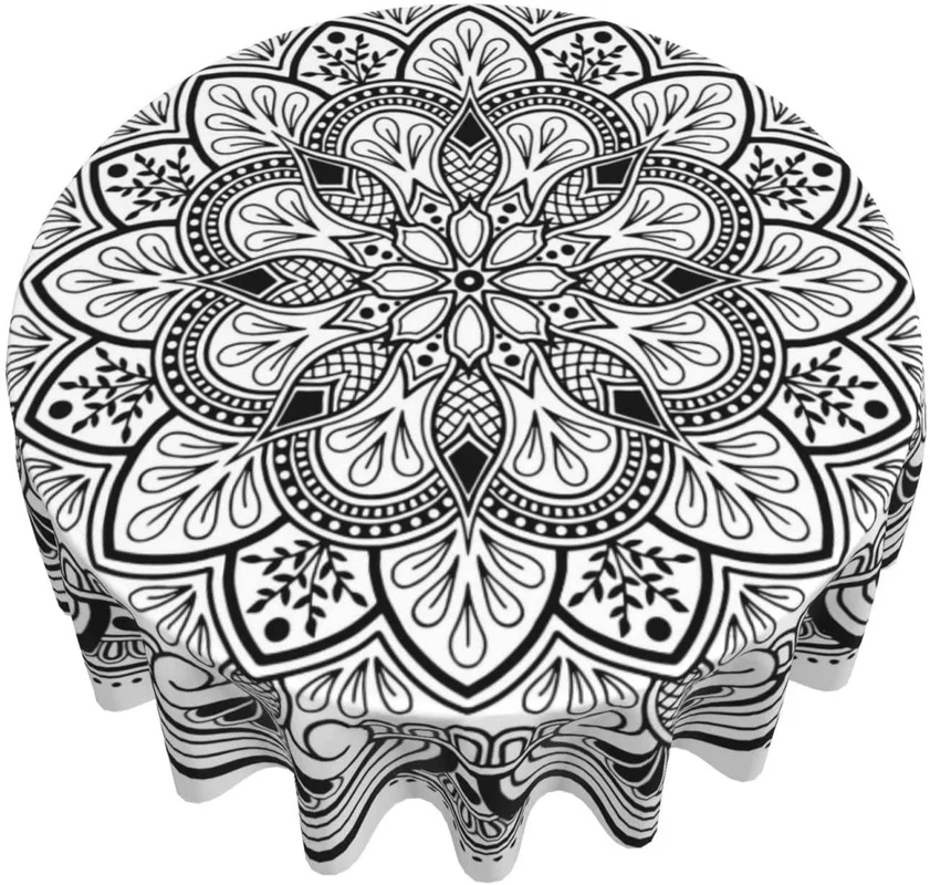 Round Tablecloth 60In Mandala Polyester Table Cover Circular Table Covers for Round Table Dining/Table/Wedding/Restaurant/Party