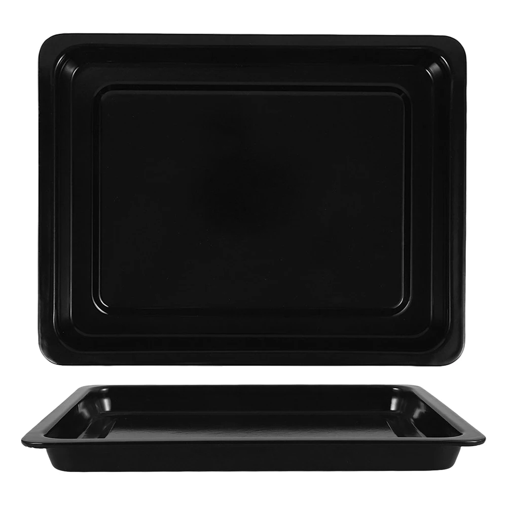 

2pcs Commercial Enamel Baking Tray Black Glossy Easy Clean Oven Pans 34x26x25cm Cookie Sheets Heat Distribution Sturdy
