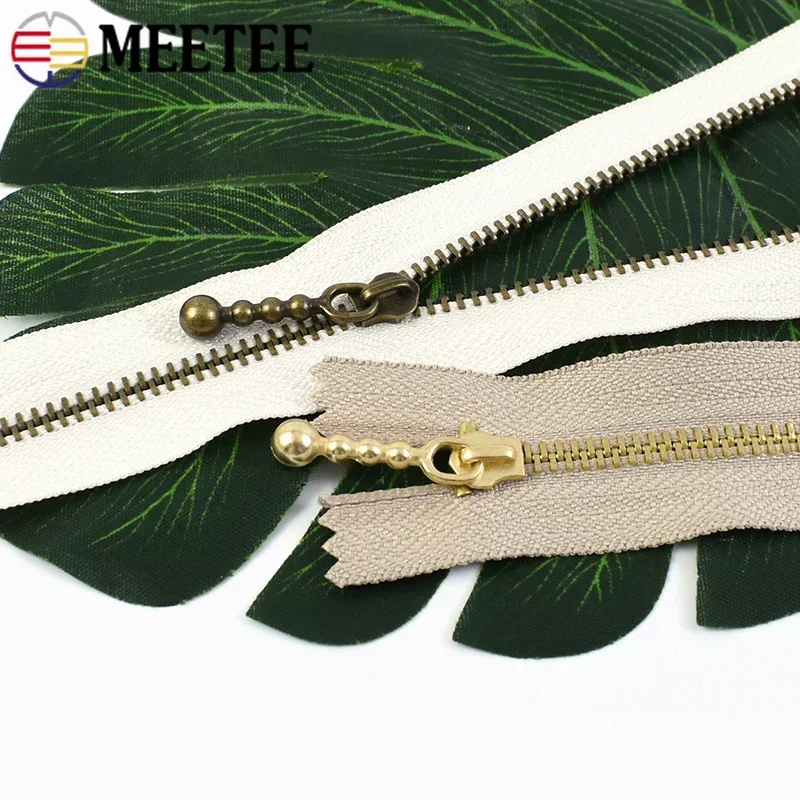 10Pcs Meetee 3# Metal Zipper Pure Copper 12cm-40cm Khaki Close-end Zips for Sewing Down Jacket Bags Jeans Clothing Accessories