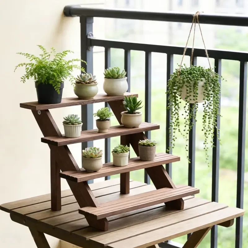 4 Layer Modern Wooden Ladder Storage Rack for Jewelry Earrings Cards Rings Dolls Multi Functional Display and Organizer Shelf
