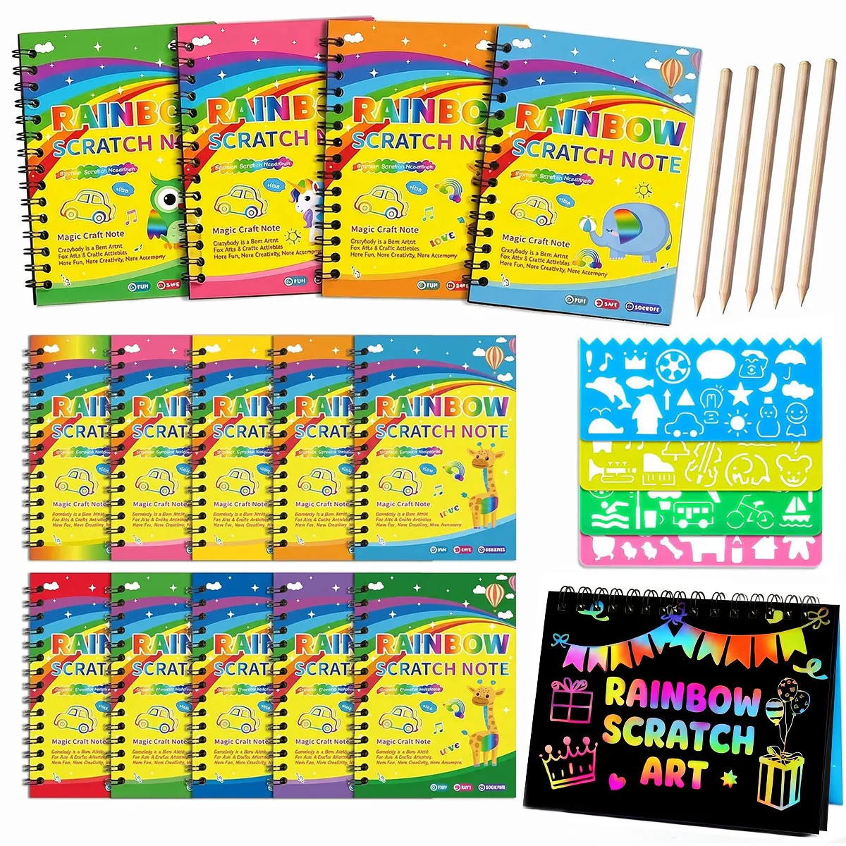 Party Favors Scratch Rainbow Art Crafts Notebook Coloring Bo