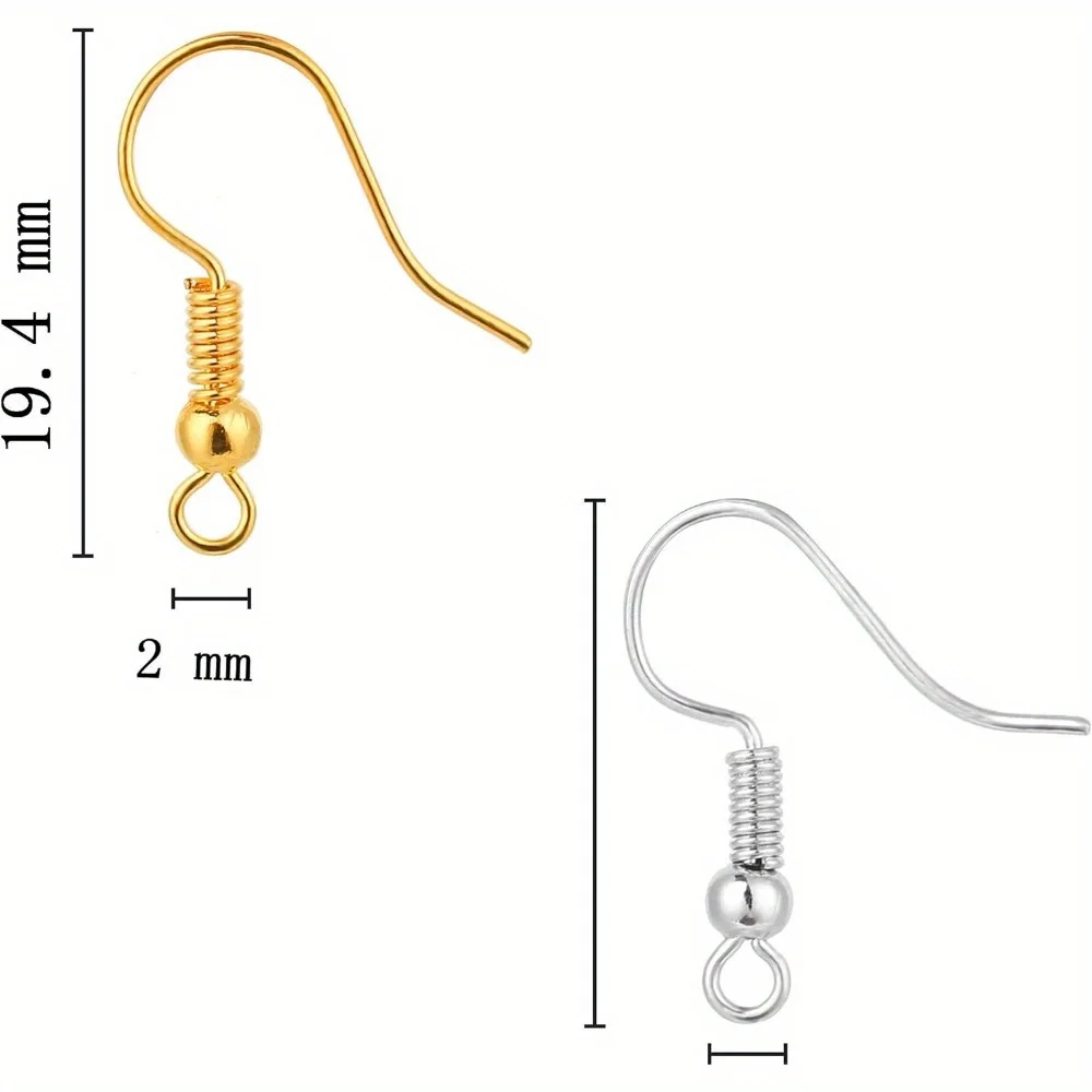 200Pieces Earring Hooks, Fish Hooks Ear Wires French Wire Hooks, Coil and Ball Style Nickel-Free Ear Wires for Jewelry Making view 4