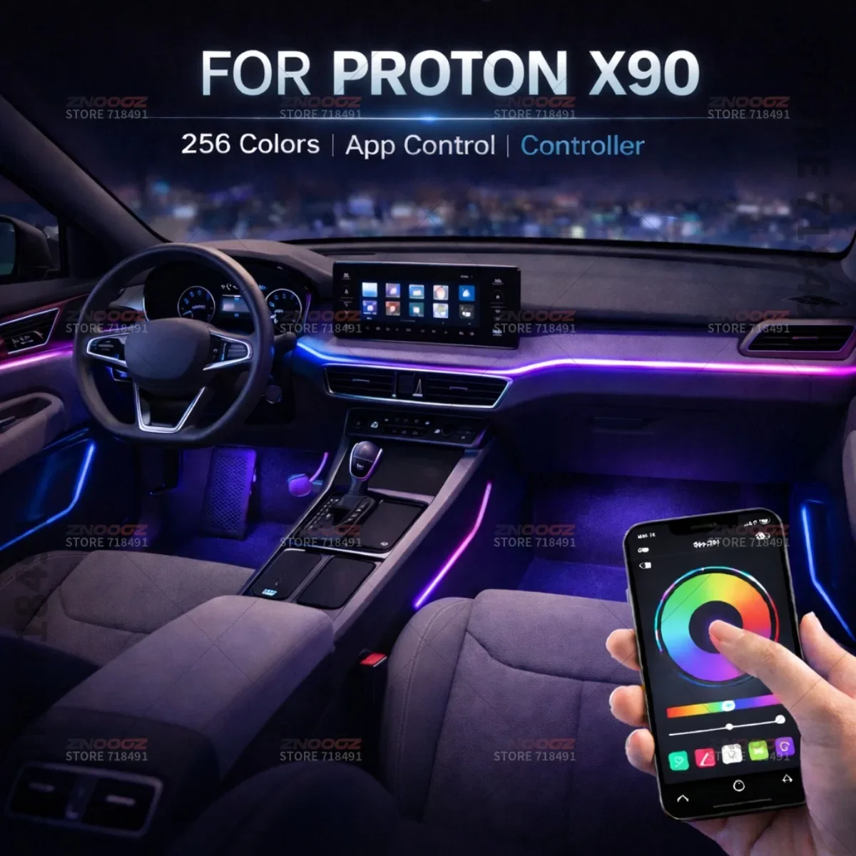 22in1 RGB Car Interior Acrylic Car Ambient Lights RGB Hidden Acrylic Strip Decoration Atmosphere Accessories For Proton X90