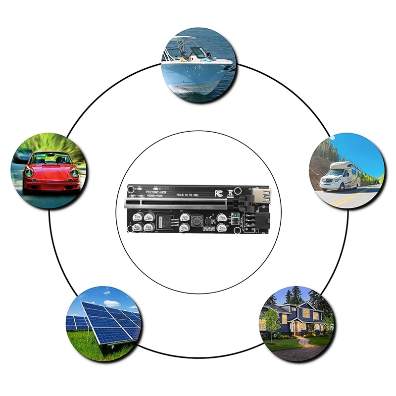 VER009S Plus PCI Express 1X à 16X Renforce PCI-E Riser Card, SATA 6Pin Power 0.6M USB 3.0 Cable for BTC LTC Mining