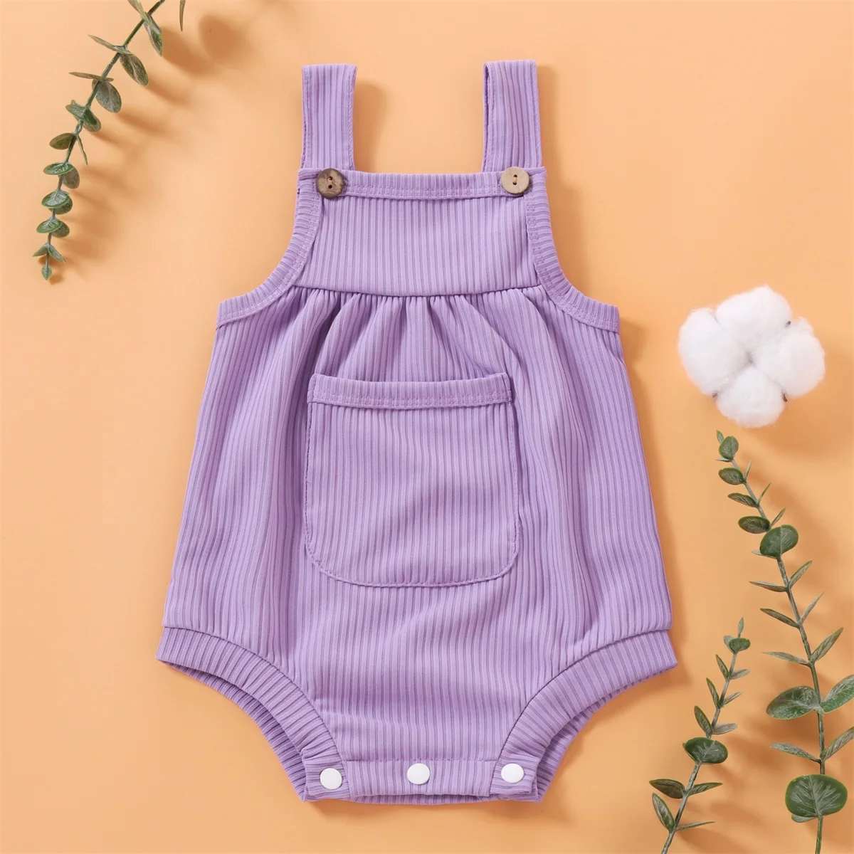 PatPat Baby Pretty Candy Color Solid Pocket Strappy Romper Basic Style Perfect for Outings and Daily Wear Comfortable