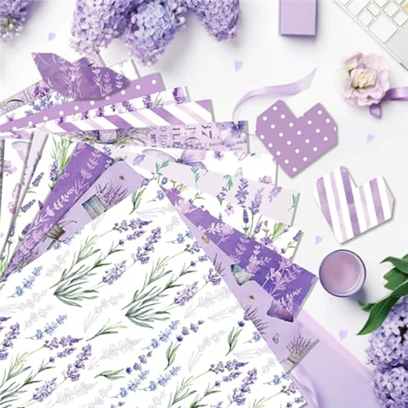 

L53A-Scrapbook Paper 12'' X 12'' Double-Sided 24 Sheets Bows Pattern Decorative Decoupage Cardstock Lavender