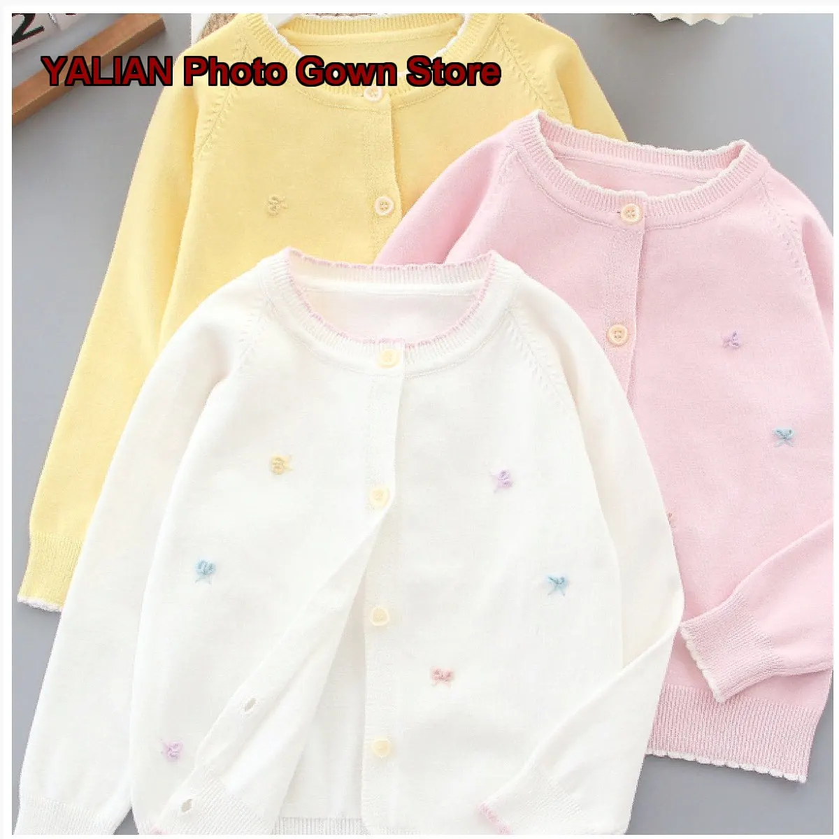 Girls Knit Cardigan Kids Spring Autumn Round Neck Long Sleeves Solid Color Thin Breathable Soft Skin-Friendly Older Kids