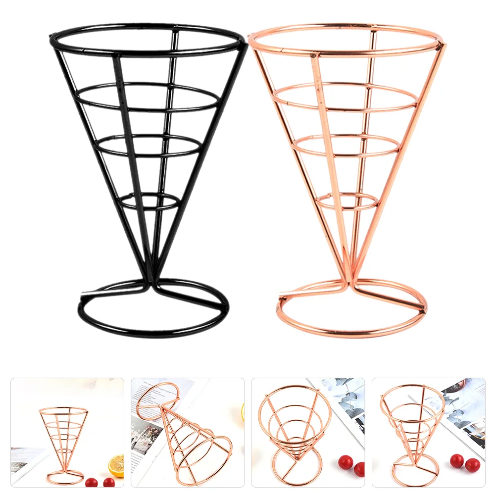 

2 Pcs French Fries Cone Snack Holder Appetizer Serving Racks Basket Cups Stand Holders