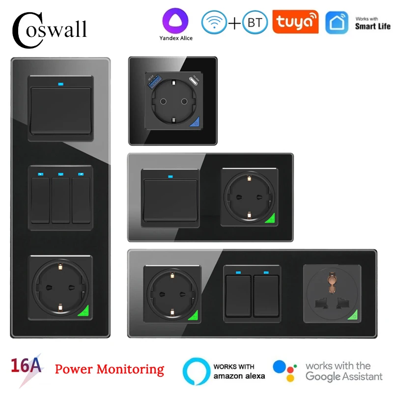 COSWALL Zigbee Tuya Smart Wall Switch 3 Gang Power Switch Alice DIY Module Black White