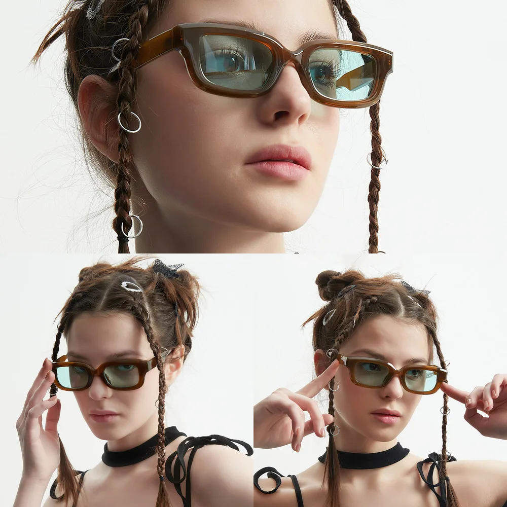 Quadratische Brille mit Schildpattrahmen und kleinem Gesicht, trendige Damen-Y2K-personalisierte Sommer-Sonnenbrille für Herren