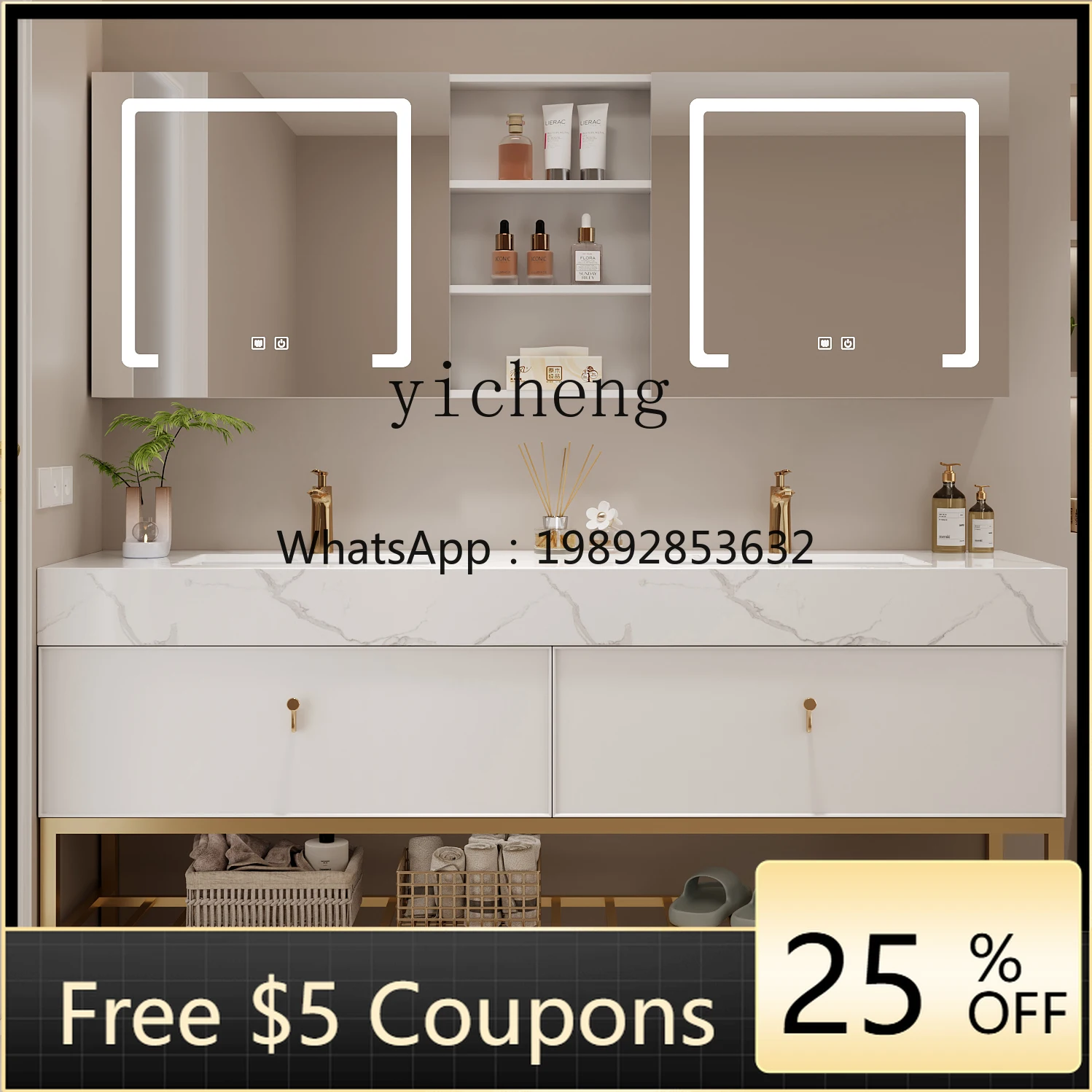 

W3-5 Simple Wind Bathroom Cabinet Double Basin Toilet Floor-to-ceiling Wash Table Marble Undercounter Basin Washbasin Washbasin