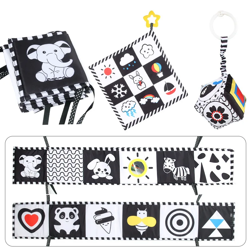 Newborn Crib Book Toys Sensory Cloth Book Square Towel Baby Soft Teether Stroller Hanging Ornament Toy Educational Montessori view 5