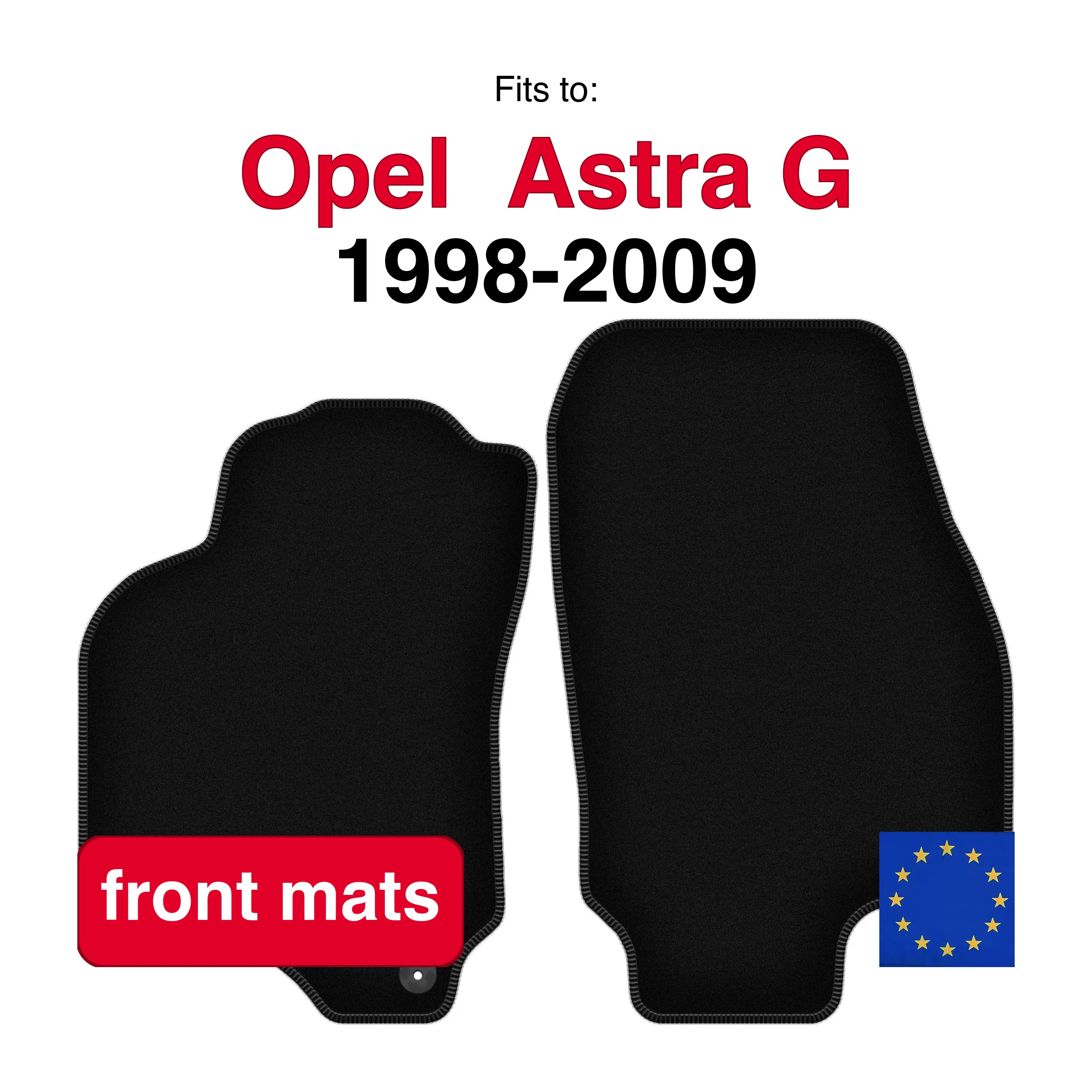 Velours vloermatten voorzijde voor Opel Astra G cabriolet, Coupé, Bertone (1998-2009) - Zwart (2 stuks) set voorste auto vloermatten