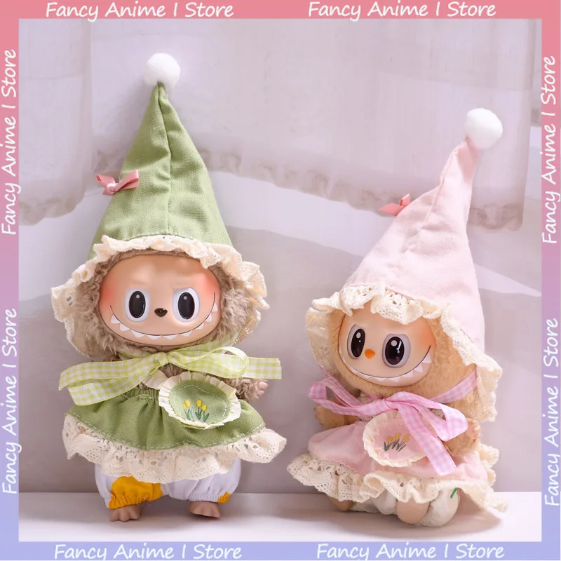 For 15-17cm Labubu Doll Cute Forest Fairy Suit Green and Pink Elf Cloak Scarf Clothes Outfit Mini Plush Doll Fashion Accessories