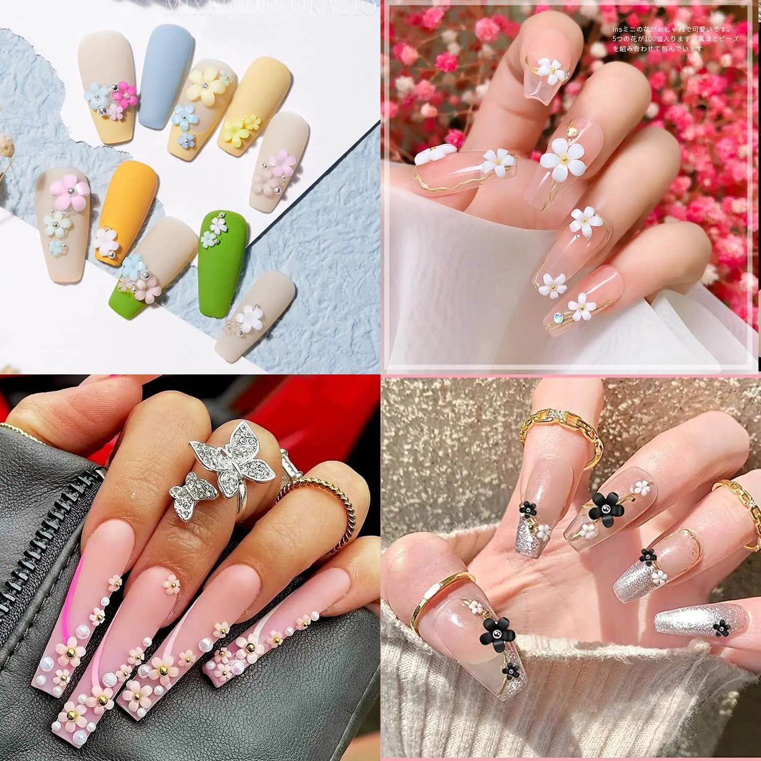 12 grade 3d acrílico flor grânulo encantos do prego misturado 3/6mm 5 flores de metal ouro/prata caviar grânulo parte do prego menina diy flor prego dezembro