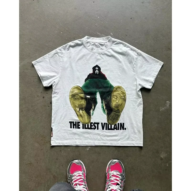 

Новая мужская футболка с принтом букв из мультфильма европейского и американского характера Y2k Harajuku, повседневная свободная футболка из чистого хлопка с коротким рукавом