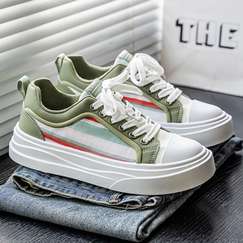 

Зеленые мужские кроссовки для скейтбординга, дышащие повседневные кроссовки на платформе, удобные уличные нескользящие мужские спортивные кроссовки