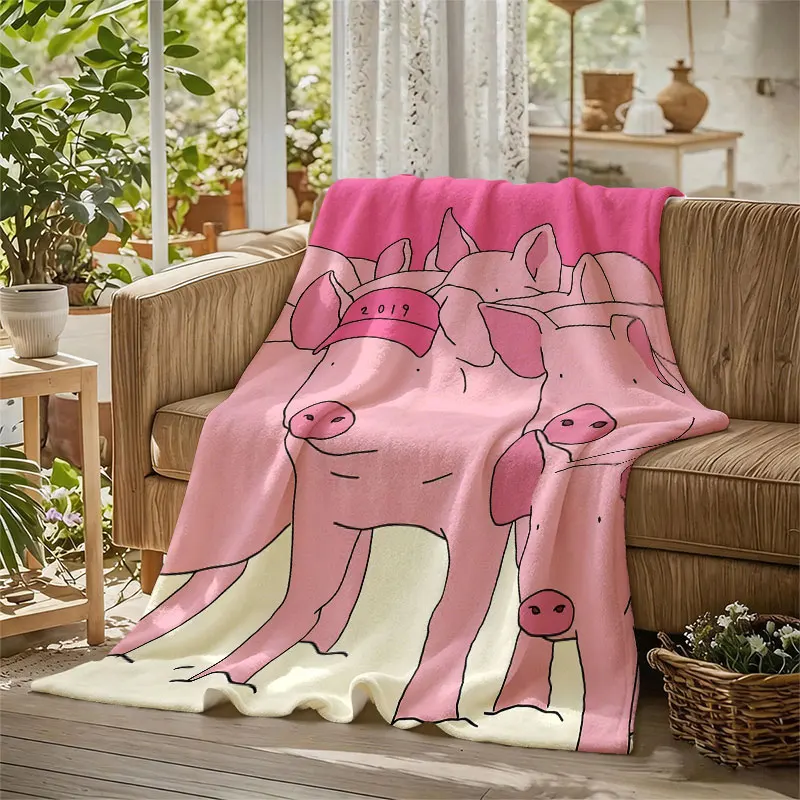 Pigs 2019 Hat Pink Flannel Blanket Perfect for Sofa Office Bed Travel Sleep Read Relax Camping Four Season Use