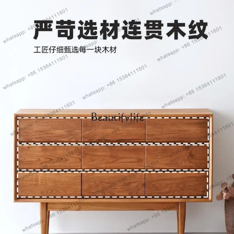 FG Medieval Nine-chest Cabinet Myanmar Teak Continuous Pattern Living Room Entrance Nordic Side Cabinet