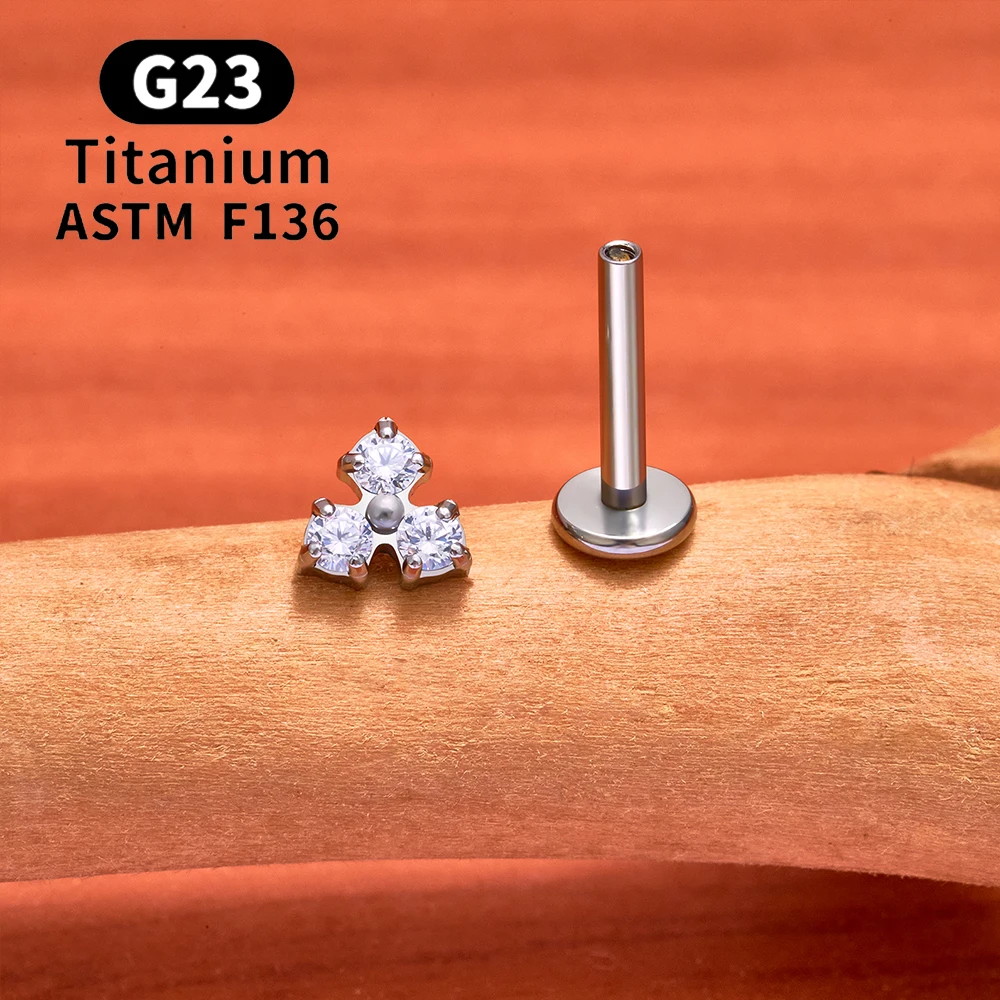 ASTM F136 Titan Tiny Trinity CZ Blumen-Labret-Stud 16G Knorpel-Ohrring Nasen-, Lippen-, Tragus-, Conch-, Helix-, Ohrläppchen-Piercing-Schmuck – Detail 7