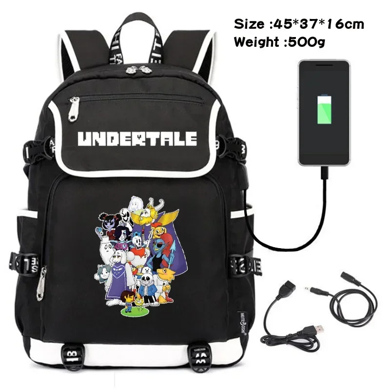 Undertale San Papyrus Canvas School Shoulder Bag Cosplay USB Port Backapck Laptop Travel Rucksack Gift