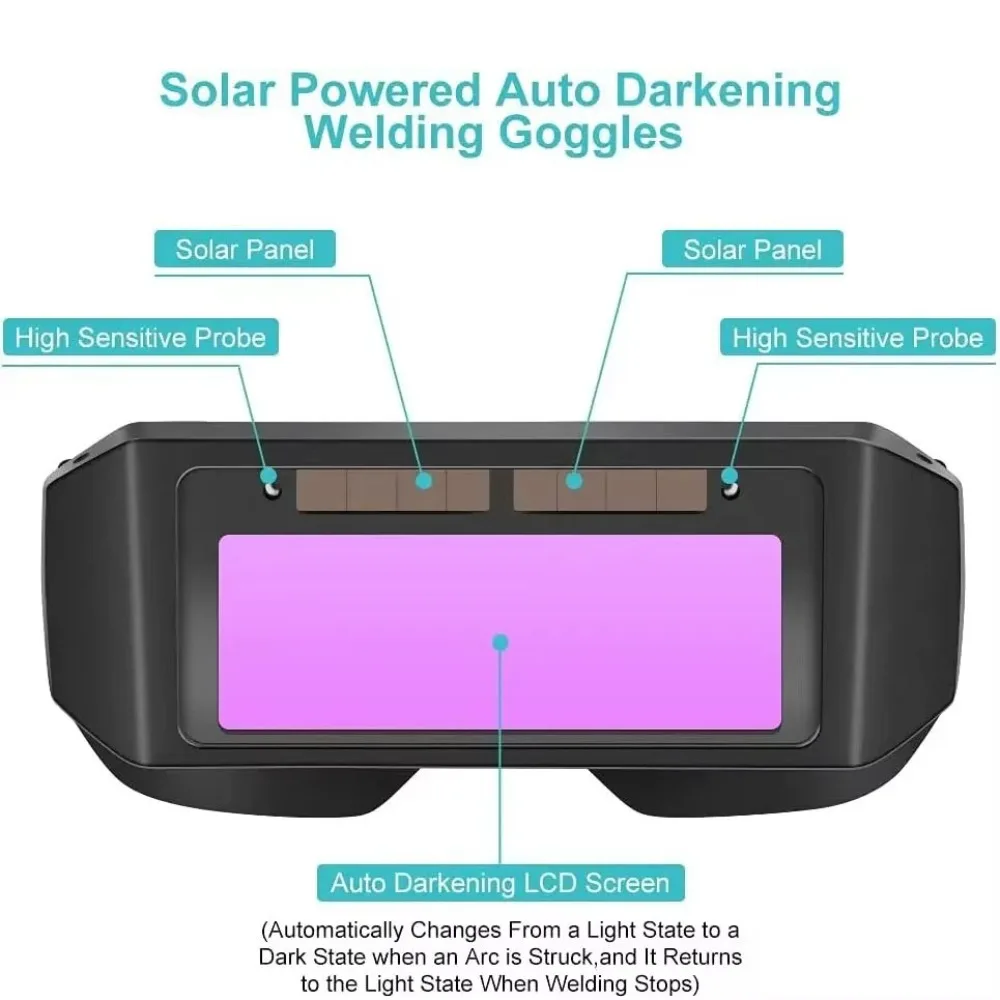 Solar Welding Glasses Auto Dimming Multipurpose UV Protective Goggles Adjustable Band Welding Mask Work Protective Equipment