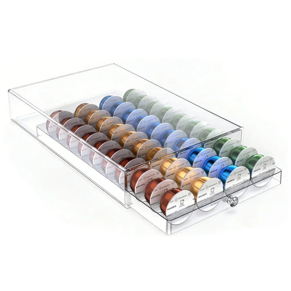 40 Stück Kaffeekapsel-Halter für Nespresso Vertuoline Dolce Verismo Vertuo Transparenter Organizer Aufbewahrungsregal für Kaffeekapseln – Detail 2